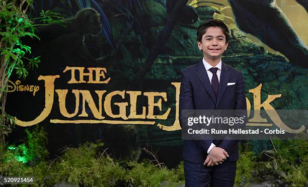 Neel Sethi attends the premiere of The Jungle Book at BFI IMAX on April 13, 2016 in London, England.