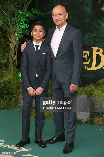 Neel Sethi and Ben Kingsley attend the UK Premiere of "The Jungle Book"at BFI IMAX on April 13, 2016 in London, England.