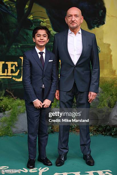 Neel Sethi and Sir Ben Kingsley arrive for the European premiere of "The Jungle Book" at BFI IMAX on April 13, 2016 in London, England.