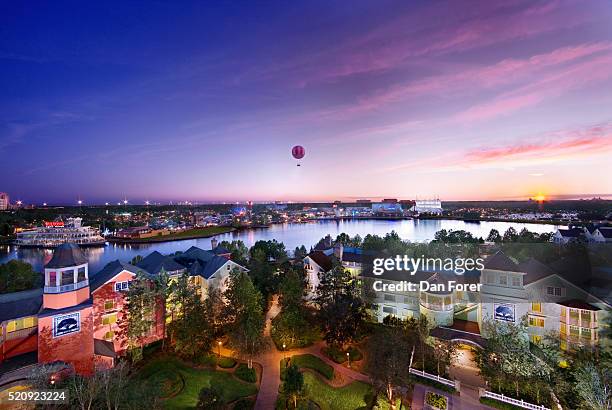 aerial view of downtown disneyworld from saratoga springs hotel - downtown orlando stock pictures, royalty-free photos & images