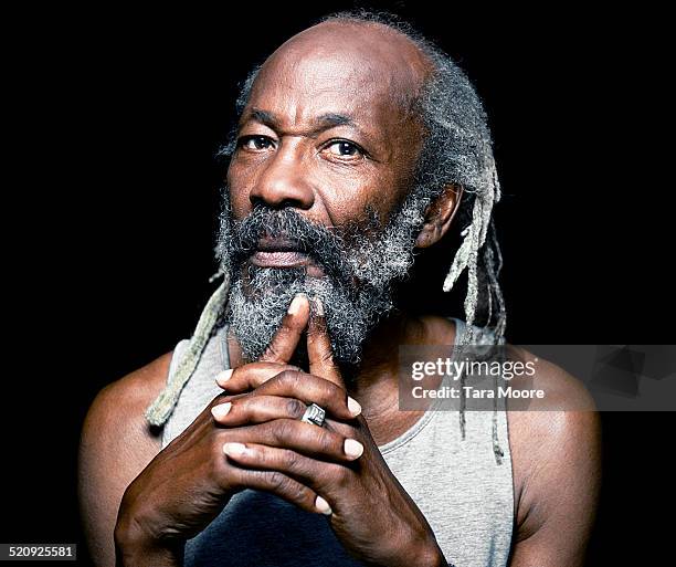 portrait of older black man - bald black man with beard stock pictures, royalty-free photos & images