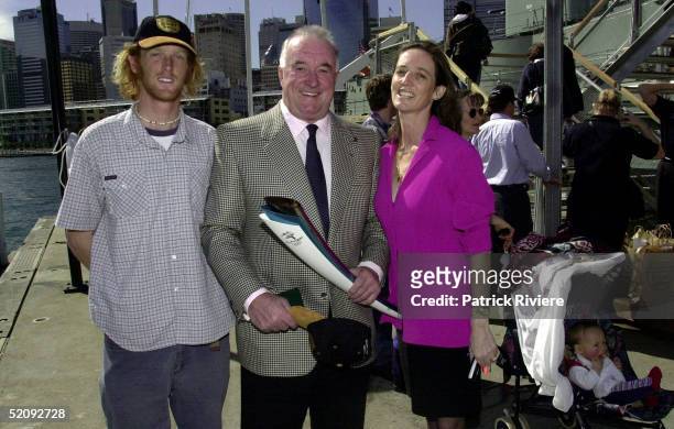 Seamus Makin, Ross Turnbull and Jane Ludecke pictured at the firing of the Noon Day Gun in September 2000 in Sydney, Australia. The "Robert Timms...