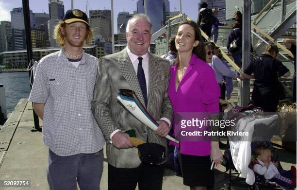 Seamus Makin, Ross Turnbull and Jane Ludecke pictured at the firing of the Noon Day Gun in September 2000 in Sydney, Australia. The "Robert Timms...