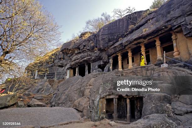 cave temple hinyana pandav caves first century bc to second century ad, satavahana, nasik, maharashtra, india - nasik caves stock pictures, royalty-free photos & images