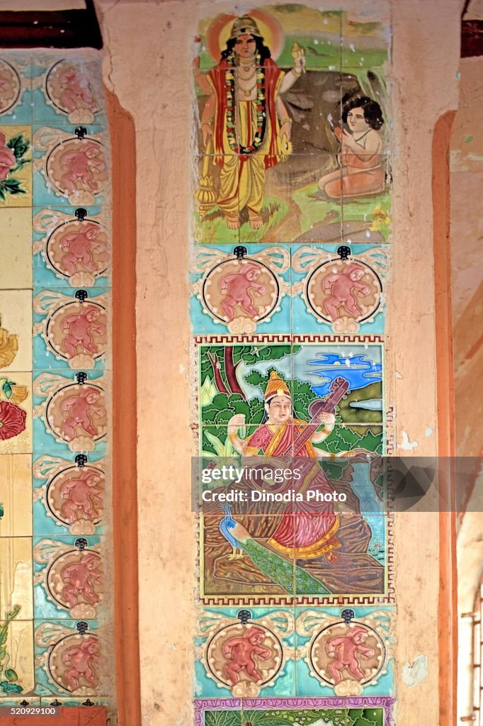 Painting on tiles, god goddess, Shiv Mandir built in 1950, taluka Bhiwandi, district Thana, Maharashtra, India