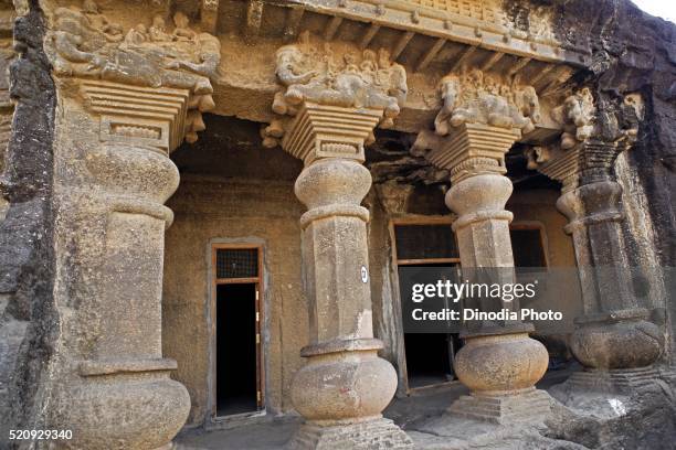 pillars of cave temple hinyana pandav caves first century bc to second century ad, satavahana, nasik - nasik caves stock pictures, royalty-free photos & images