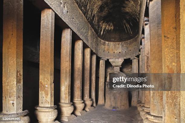 pillars and stupa in cave temple hinyana pandav caves first century bc to second century ad, satavahana, nasik - nasik caves stock pictures, royalty-free photos & images