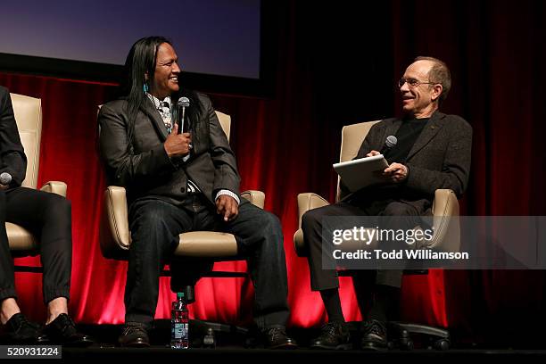 Actor Arthur Redcloud and Todd McCarthy, Chief Film Critic at The Hollywood Reporter speak onstage during CinemaCon and 20th Century Fox Present...