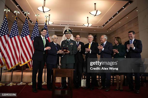 Speaker of the House Paul Ryan , retired U.S. Army Sgt. Maj. Jose Colon, retired Col. Manuel Siverio, Secretary of Veterans Afairs Rovert McDonald,...