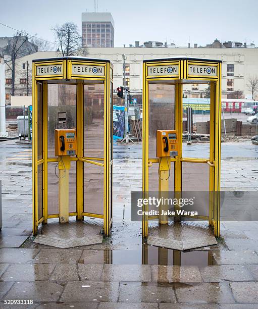 public telephones, lodz, poland - telephone booth stockfoto's en -beelden