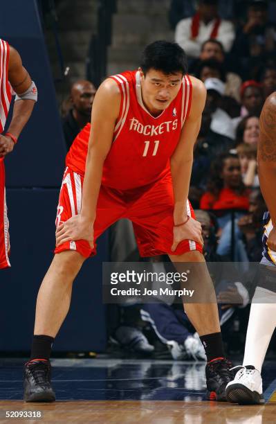 Yao Ming of the Houston Rockets is seen on the court during the game against the Memphis Grizzlies at Fedex Forum on January 17, 2005 in Memphis,...