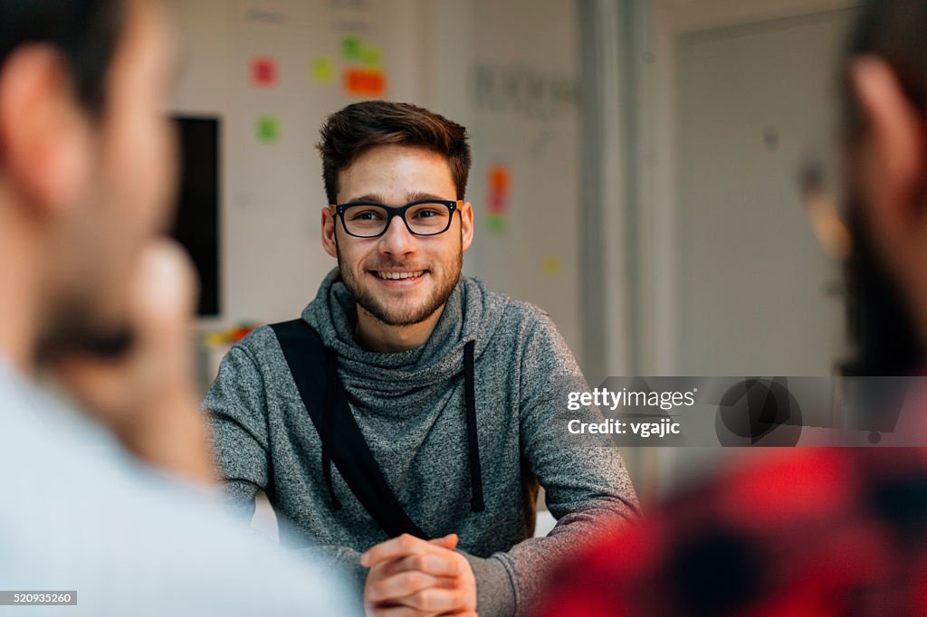 Young man at a job interview.