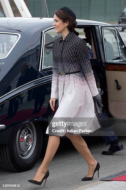 Crown Princess Mary of Denmark, at Copenhagen Airport, for the arrival of The President, and his wife during the State visit of the President of The...