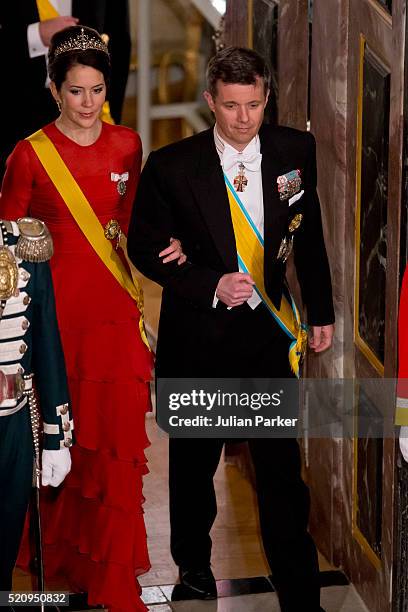 Crown Prince Frederik and Crown Princess Mary of Denmark attend a State Banquet at Fredensborg Palace on the first day of a State visit of the...