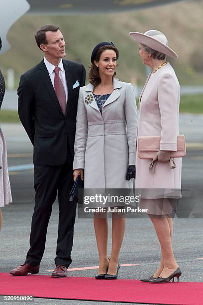 Prince Joachim, and Princess Marie of Denmark, with Princess Benedicte of Denmark, at Copenhagen Airport, for the arrival of The President, and his...