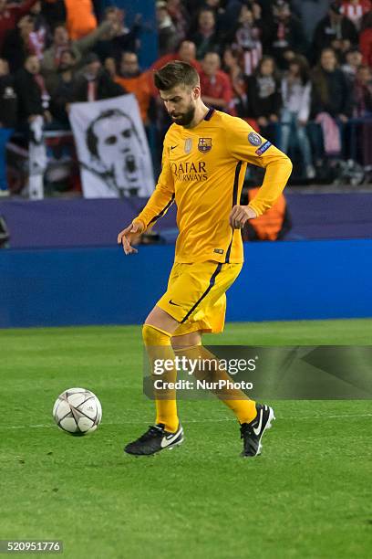 Gerrard Pique of Barcelona during the UEFA Champions League quarter final, second leg match between Club Atletico de Madrid and FC Barcelona at the...