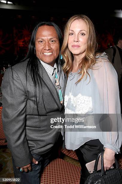 Actor Arthur Redcloud and Mary Parent, Vice chair of worldwide production at Legendary Entertainment attend CinemaCon and 20th Century Fox Present...
