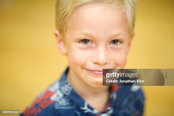 elementary age boy portrait. - ojos verdes fotografías e imágenes de stock