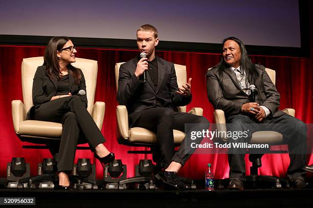 Producer Pamela Abdy, actors Will Poulter and Arthur Redcloud speak onstage during CinemaCon and 20th Century Fox Present From Passion to the Big...