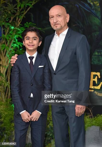 Neel Sethi and Sir Sir Ben Kingsley arrive for the European premiere of "The Jungle Book" at BFI IMAX on April 13, 2016 in London, England.