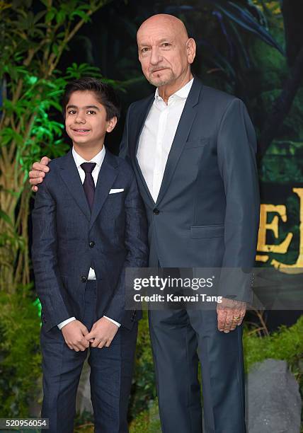 Neel Sethi and Sir Sir Ben Kingsley arrive for the European premiere of "The Jungle Book" at BFI IMAX on April 13, 2016 in London, England.