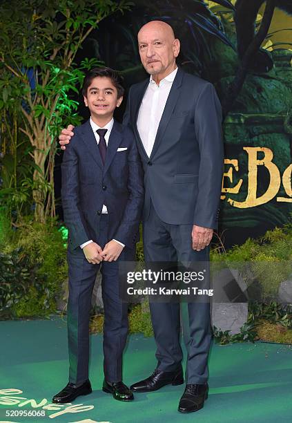 Neel Sethi and Sir Sir Ben Kingsley arrive for the European premiere of "The Jungle Book" at BFI IMAX on April 13, 2016 in London, England.