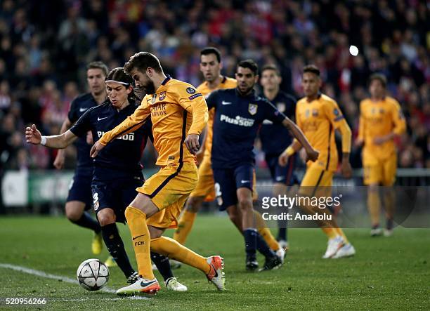 Gerard Pique of Barcelona in action during the UEFA Champions League quarter final second leg match between Club Atletico de Madrid and FC Barcelona...