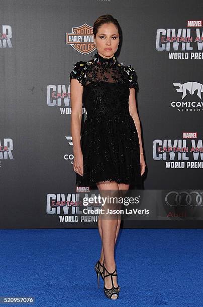 Actress Margarita Levieva attends the premiere of "Captain America: Civil War" at Dolby Theatre on April 12, 2016 in Hollywood, California.