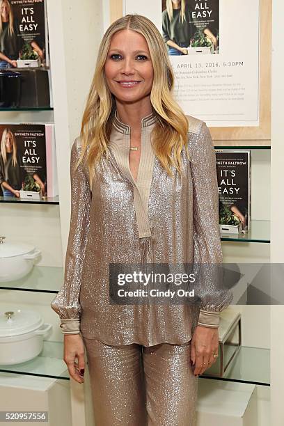 Actress Gwyneth Paltrow signs copies of her book "It's All Easy" at Williams-Sonoma on April 13, 2016 in New York City.