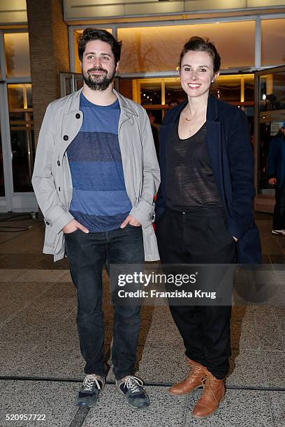 Julius Schultheiss and Karin Hanczewski attend the 'Mann im Spagat - Pace Cowboy, Pace' premiere at Kino International on April 13, 2016 in Berlin,...