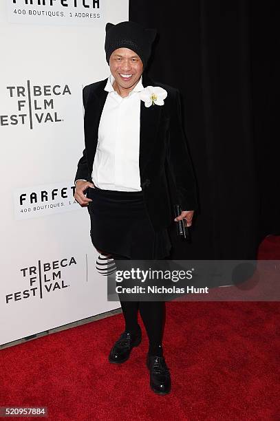 Fashion designer Zang Toi attends the "First Monday In May" world premiere during the 2016 Tribeca Film Festival opening night at BMCC John Zuccotti...