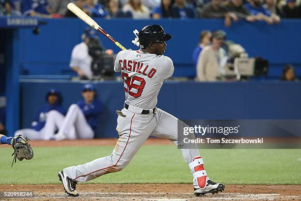 Rusney Castillo of the Boston Red Sox bats in the seventh inning during MLB game action against the Toronto Blue Jays on April 9, 2016 at Rogers...