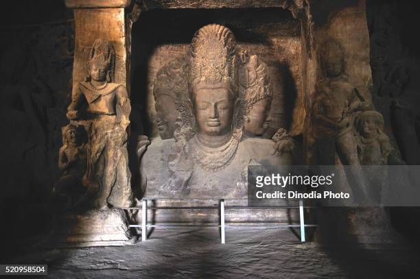 statue of shiva in elephanta cave, bombay mumbai, maharashtra, india - elephanta caves stock pictures, royalty-free photos & images