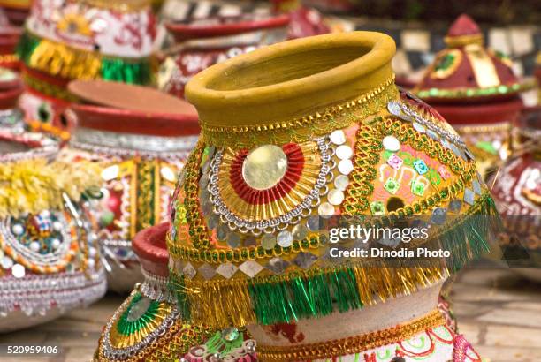 garba painted earthen pots on dussera dusera festival - dussehra bildbanksfoton och bilder