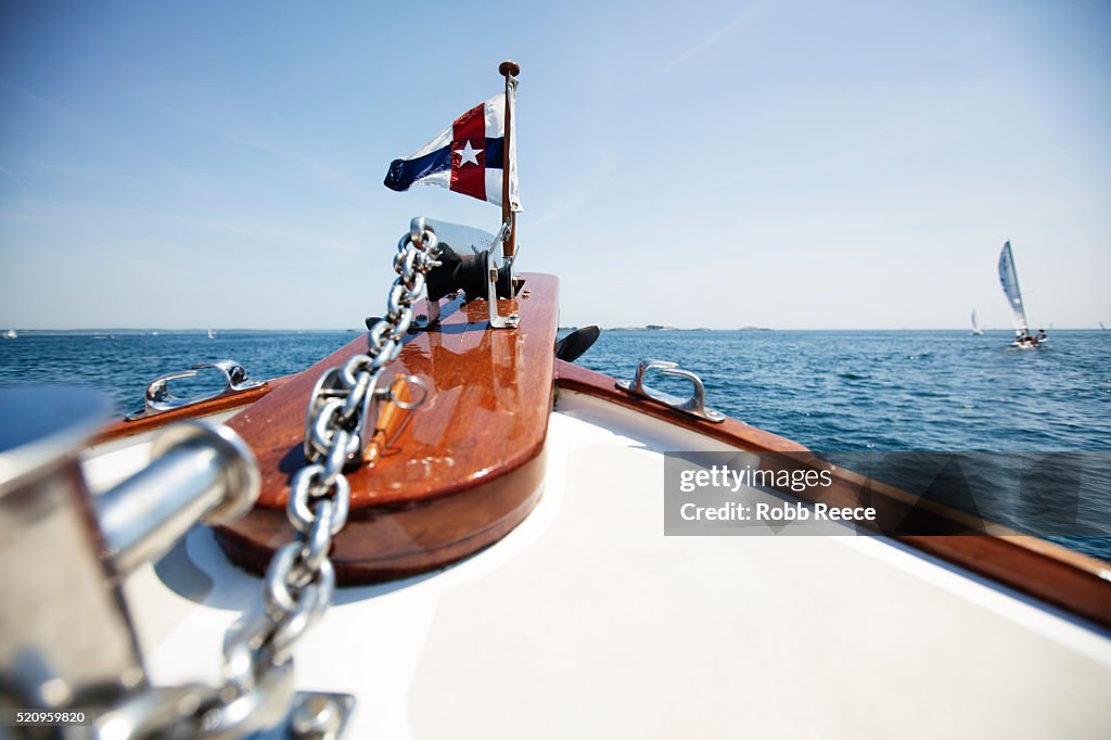 Looking off the bow of a boat near Boston Harbor, MA