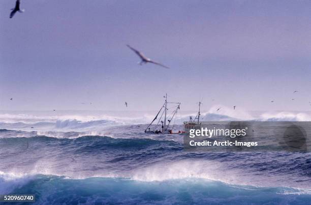 trawler in high seas - north atlantic ocean stock pictures, royalty-free photos & images