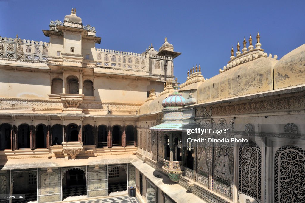 Decoration in the courtyard of city palace, udaipur, rajasthan, india, Asia