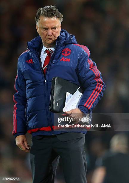 Louis van Gaal Manager of Manchester United during the Emirates FA Cup Sixth Round Replay match between West Ham United and Manchester United at...