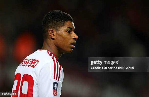 Marcus Rashford of Manchester United during the Emirates FA Cup Sixth Round Replay match between West Ham United and Manchester United at Boleyn...