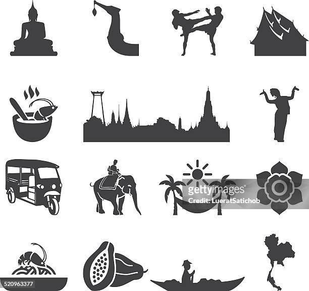 illustrazioni stock, clip art, cartoni animati e icone di tendenza di splendida tailandia eps10 silhouette icone / - cultura tailandese
