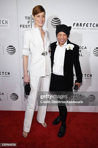 Deborah Fenker and designer Zang Toi attend the "First Monday In May" world premiere during the 2016 Tribeca Film Festival opening night at BMCC John...