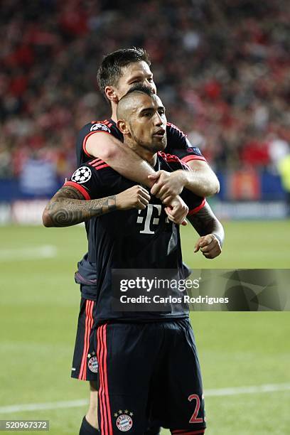 Bayern«s players celebrating ate the end of the match between SL Benfica and FC Zenit for the UEFA Champions League Quarter Final: Second Leg at...