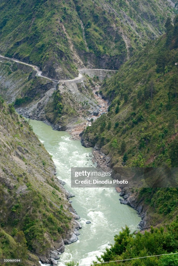 Chenab river, hill Jammu Srinagar road, Jammu & Kashmir, India, Asia