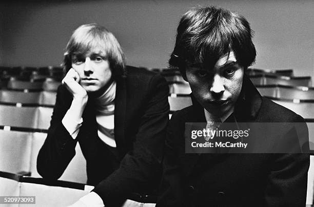 British lyricist and author, Tim Rice , and English composer and impresario of musical theatre, Andrew Lloyd Webber, pose for a photo during...