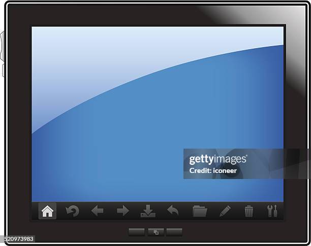 tablet pc with icon toolbar - computer toolbar stock illustrations