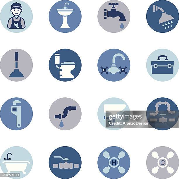 bildbanksillustrationer, clip art samt tecknat material och ikoner med plumbing icon set - tilltäppt