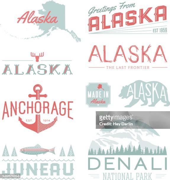 alaska typografie - anker werfen stock-grafiken, -clipart, -cartoons und -symbole