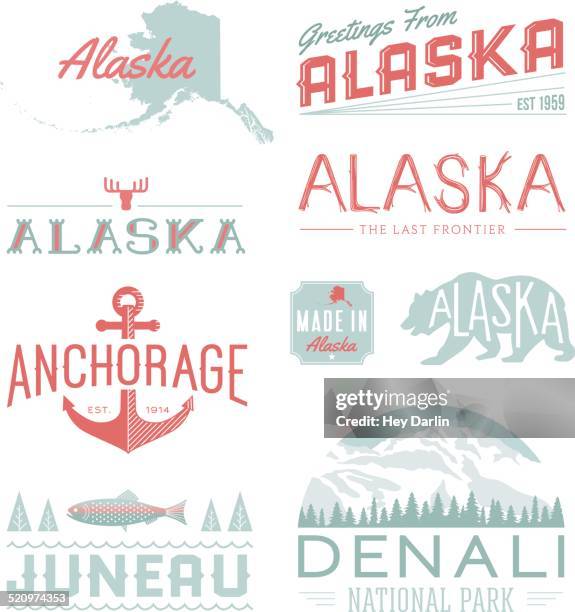 alaska typography - denali national park stock illustrations
