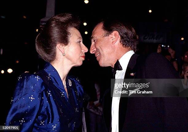 Princess Anne And Her First Husband Mark Phillips Kissing At A Fund Raising Event For The British Equestrian Olympic 96 Team At Burberrys Store In...