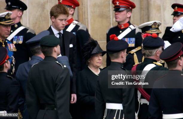 The Royal Family Gather At Westminster Abbey For The Funeral Of The Queen Mother Who Had Lived To The Age Of 101. Queen Elizabeth II With Prince...